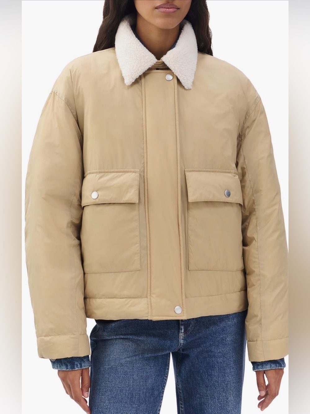 Men's Tan Puffer Jacket with Sherpa Collar